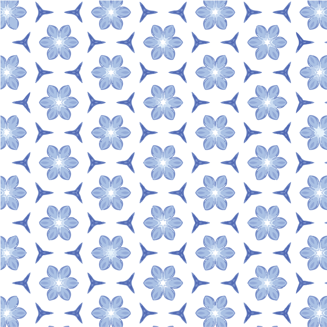 Blue Floral Vector Pattern on Transparent Background
