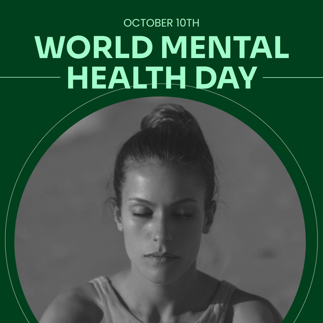 World Mental Health Day Graphic with Emotional Woman in Thought - Download Free Stock Templates Pikwizard.com