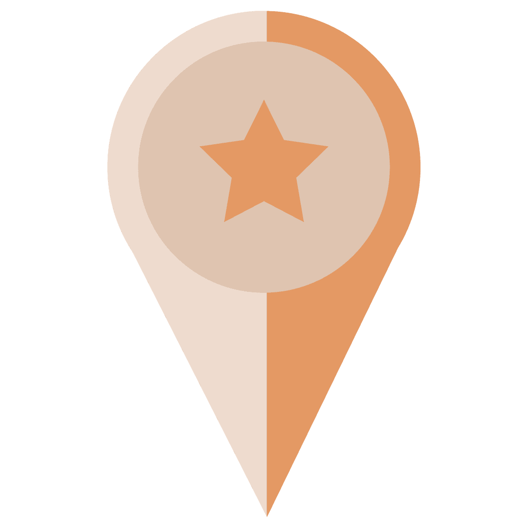 Orange Map Pin with Star on Transparent Background