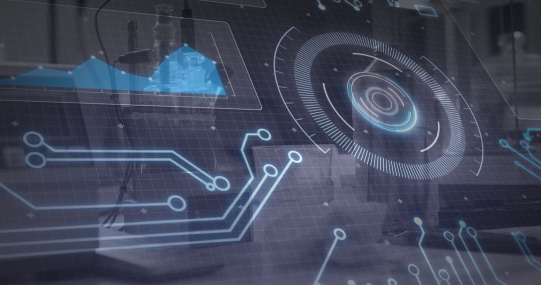 Futuristic Digital Interface with Circuit and Data Visualization