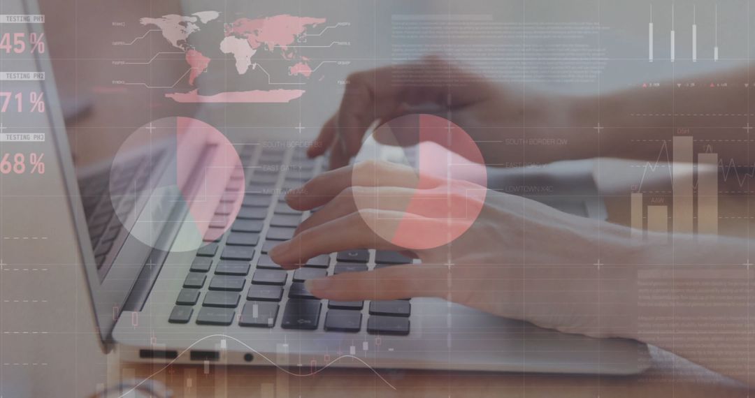 Financial Data Processing with Hands Typing on Laptop Keyboard