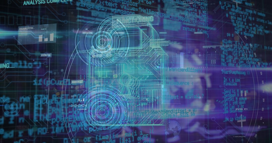 Digital Padlock Hologram Symbolizing Cybersecurity and Data Protection