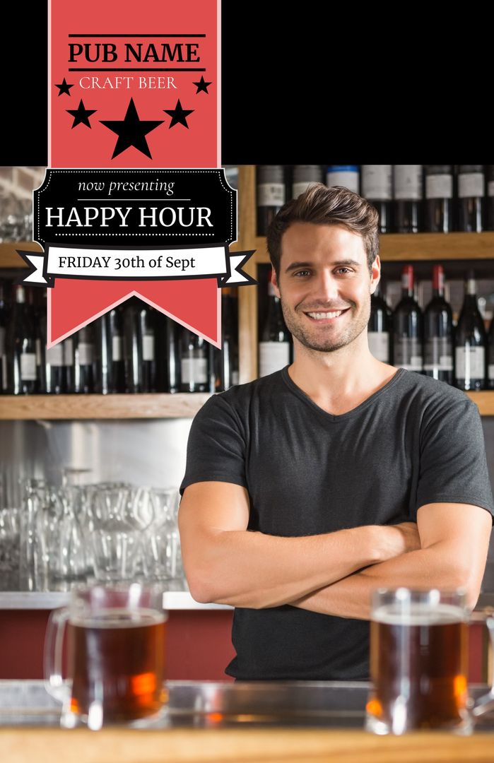 Cheerful Bartender Ready for Happy Hour Promotion