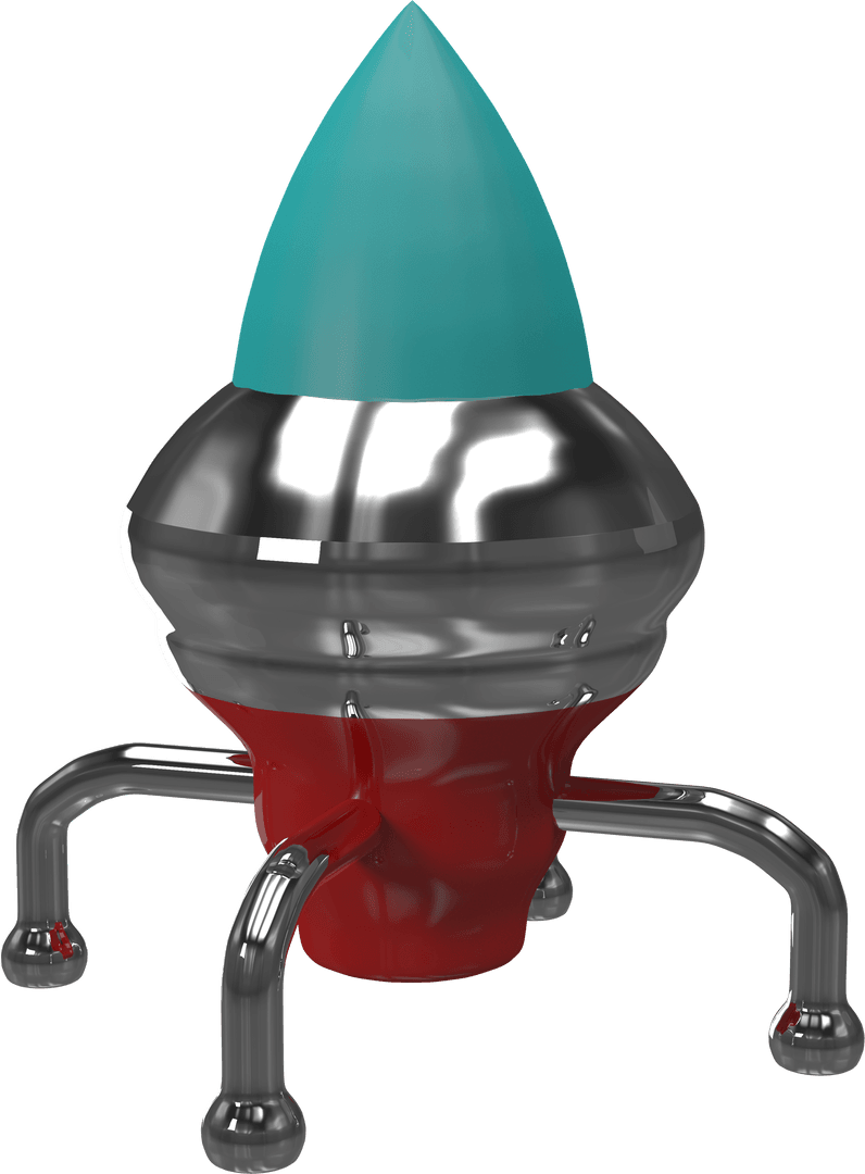 Transparent Retro Futuristic Silver Rocket with Blue Nose Cone