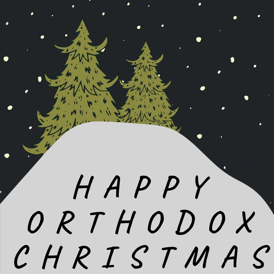Orthodox Christmas Night with Pine Trees and Stars