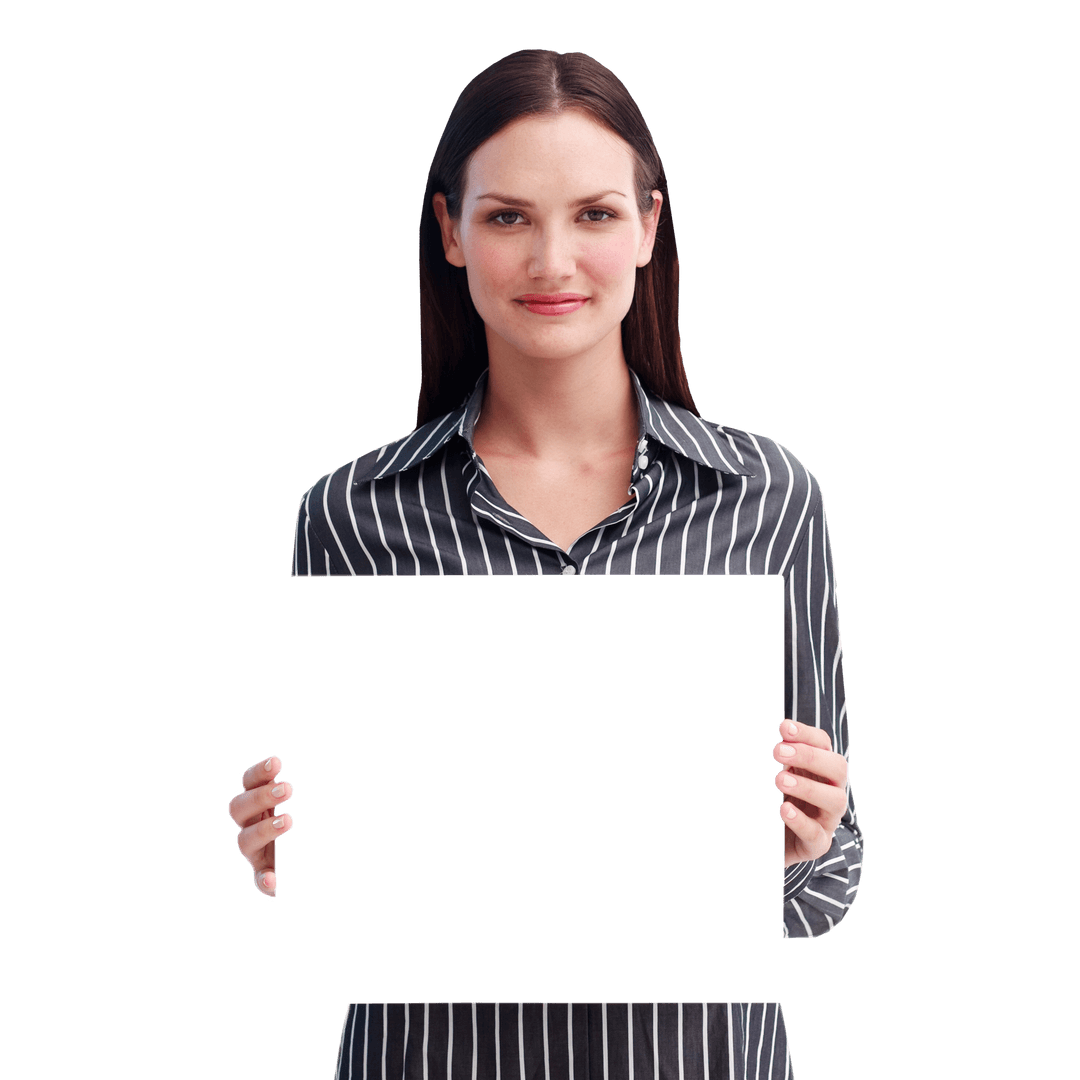 Transparent Smile Woman Holding Blank Sign for Overlay Design
