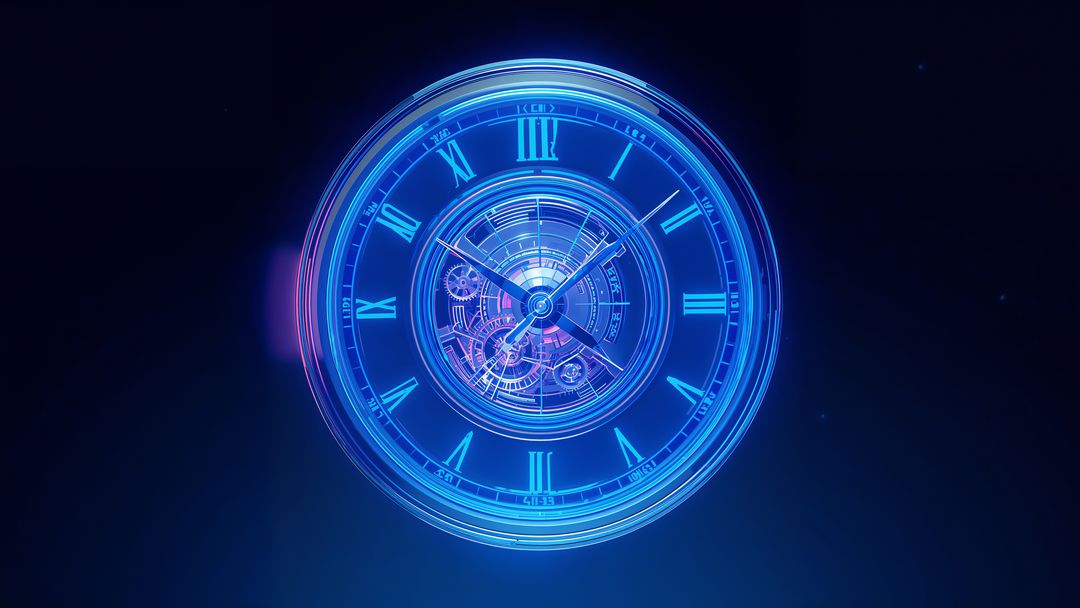 Holographic Clock Face with Neon Digital Design