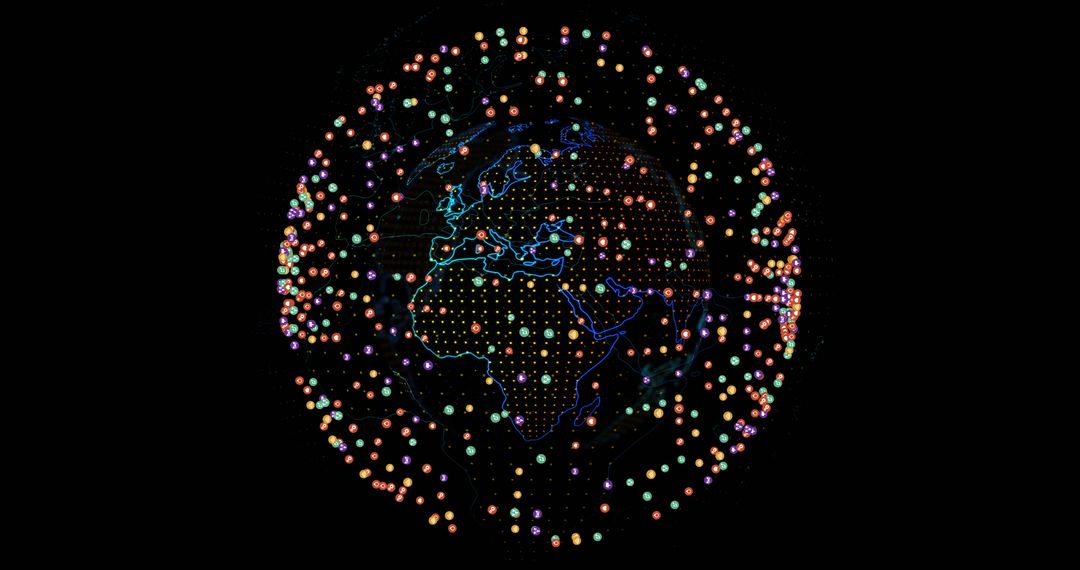 Digital Network Connections Over Spinning Globe Visualization