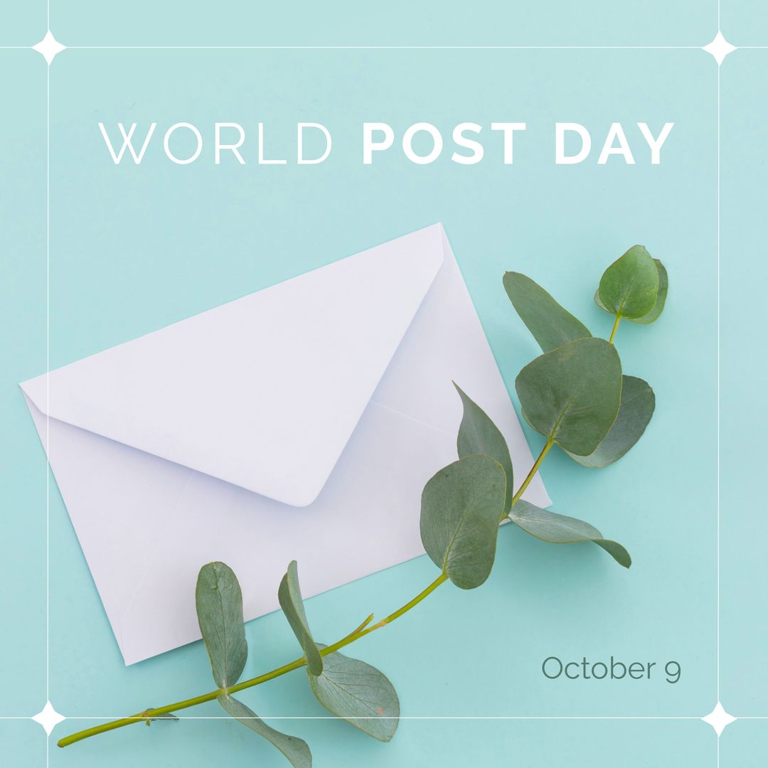World Post Day Celebration with Envelope and Eucalyptus
