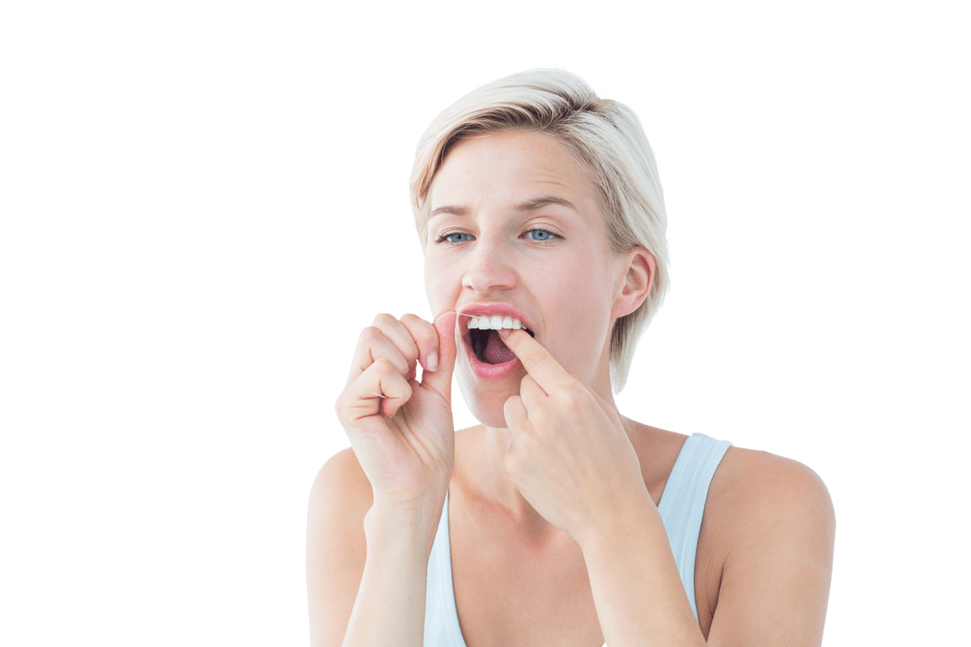 Transparent Image Caucasian Woman Cleaning Teeth with Zero Tools