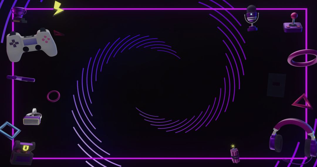 Retro Gaming Elements with Abstract Spiral and Vector Shapes