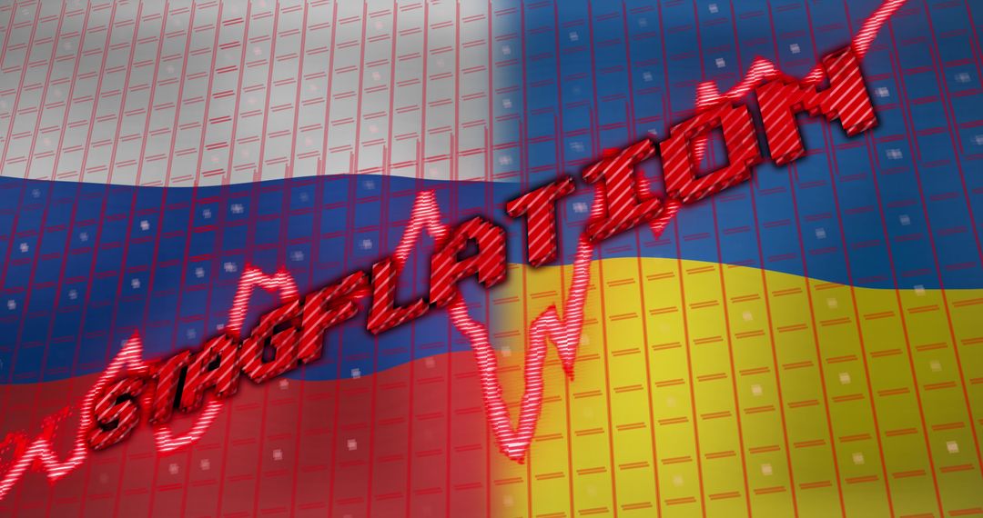 Stagflation Concept with Russian and Ukrainian Flags Overlay