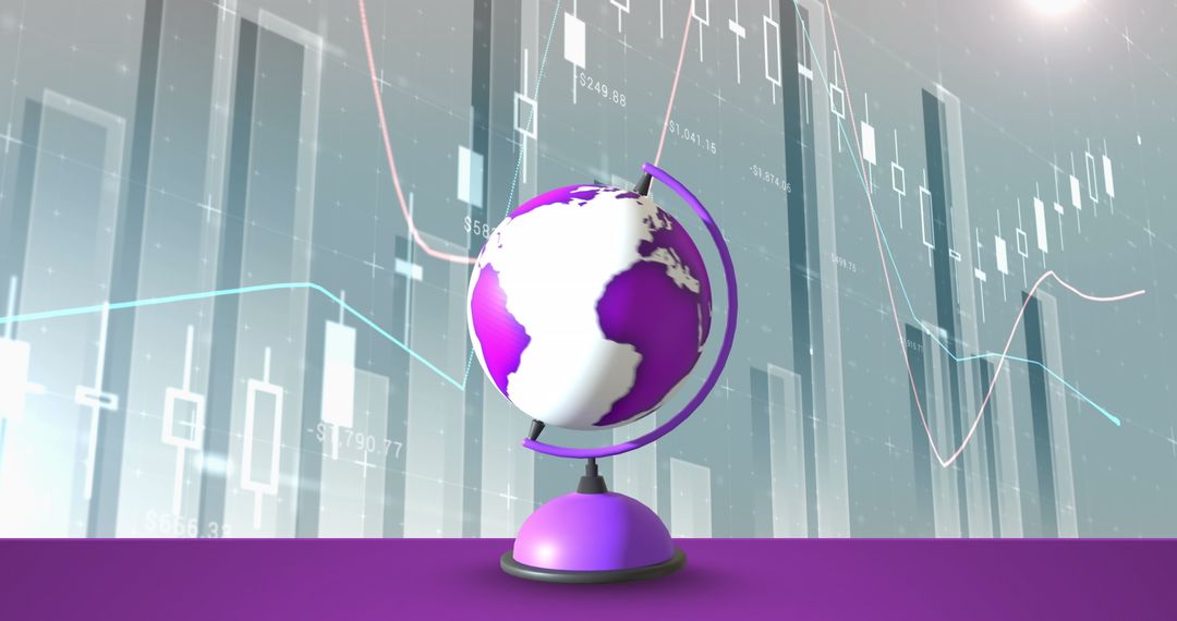 Rotating Globe with Financial Data Charts on Green Background