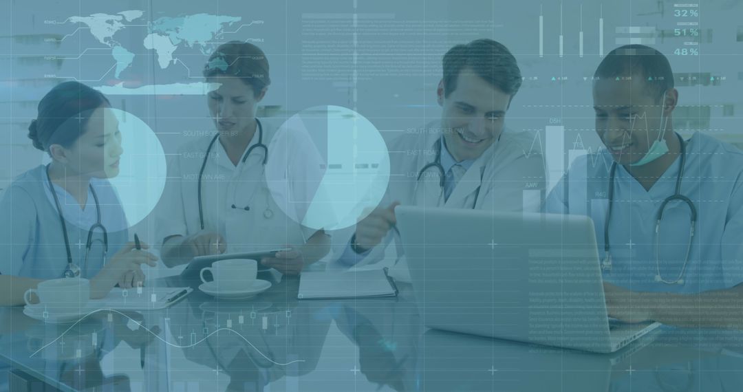 Medical Team Analyzing Financial Data with Technology Integration