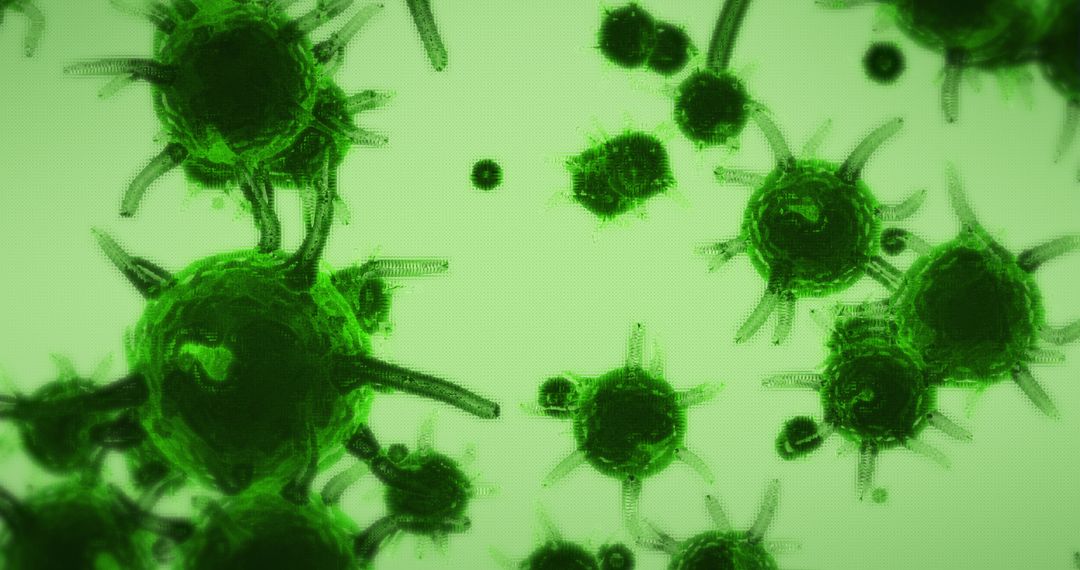 Macro View of Green Coronavirus Cells in Motion