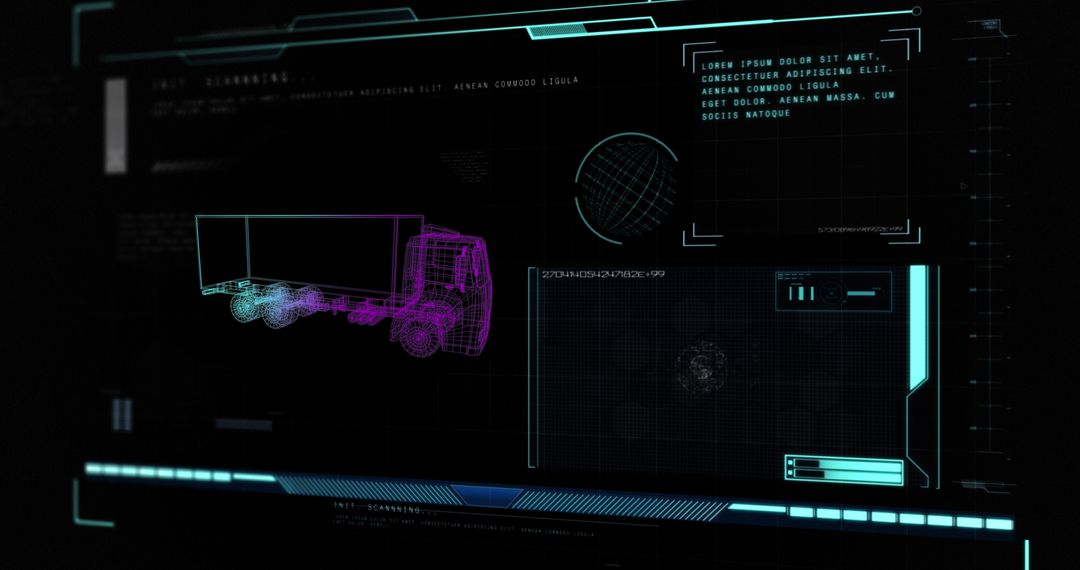 Futuristic Digital Interface with Truck Blueprint and Data - Free Images, Stock Photos and Pictures on Pikwizard.com