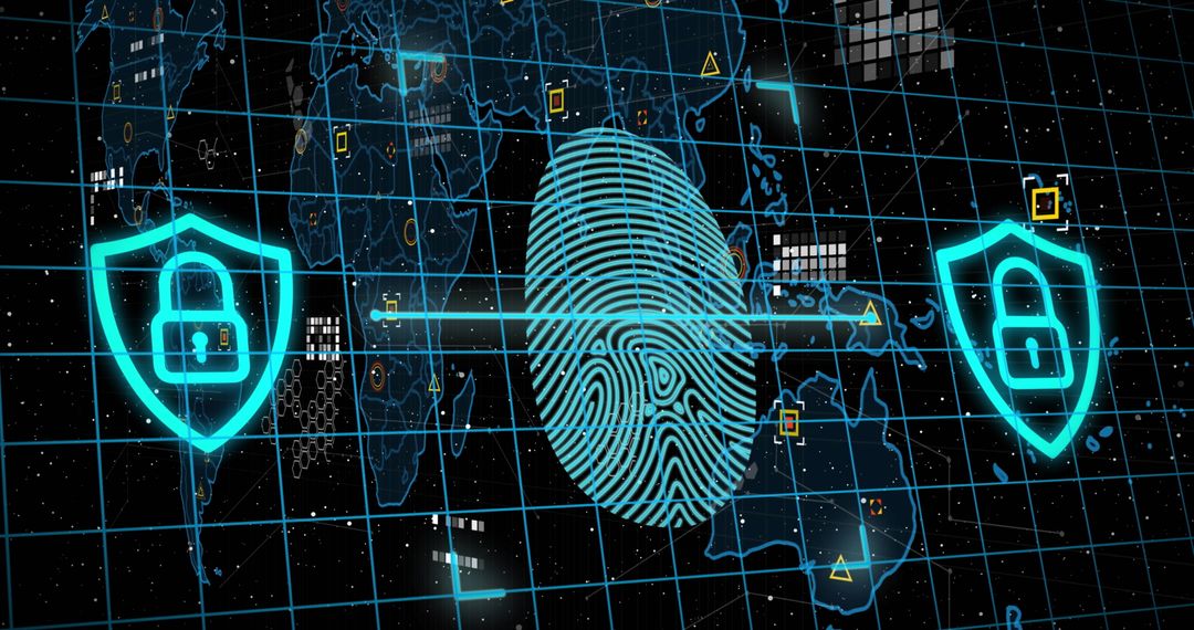 Biometric Fingerprint Scan System Over Global Map