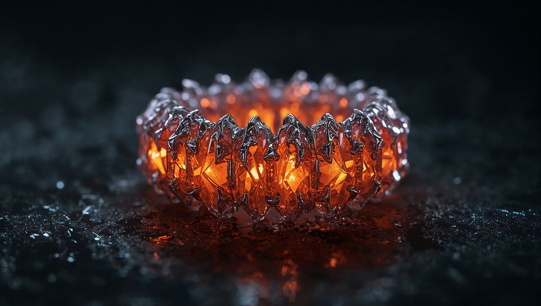 Glowing Crystalline Ring with Lustrous Orange-Red Emission