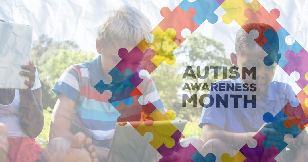 Children Engaging with Tablets for Autism Awareness Month