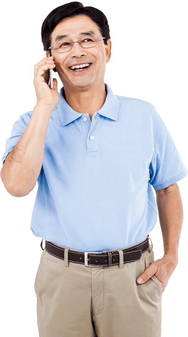 Transparent Happy Man Smiling While Talking on Cell Phone
