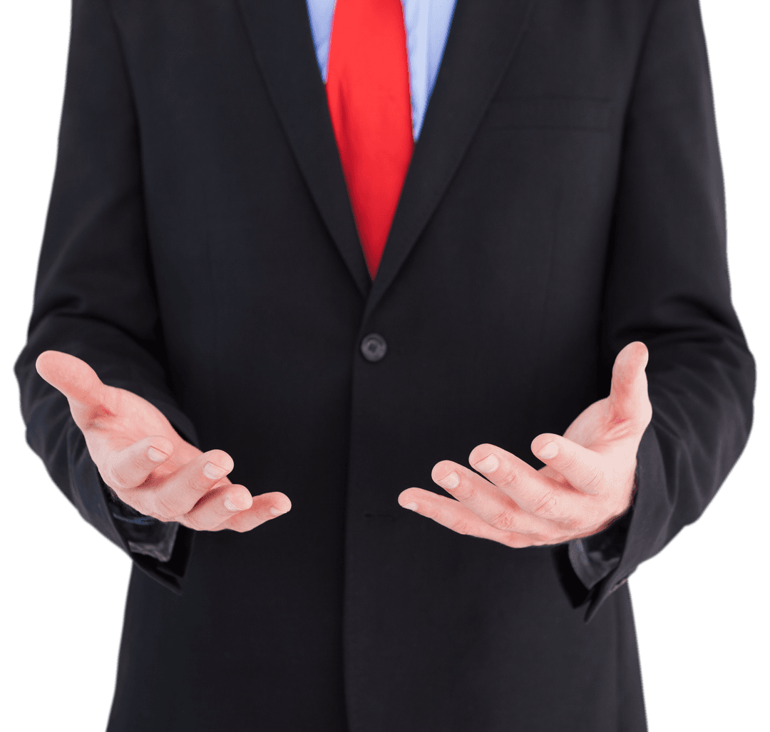 Businessman Presenting with Open Hands Transparent Background