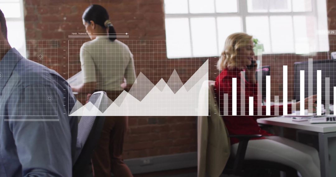 Modern Office with Business Professionals Analyzing Data Charts