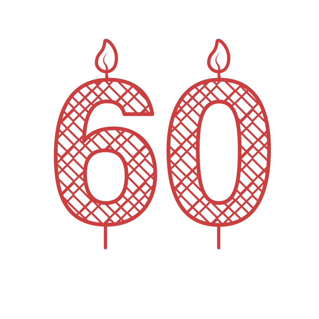 Celebration Candles Displaying Number 60 with Transparent Background