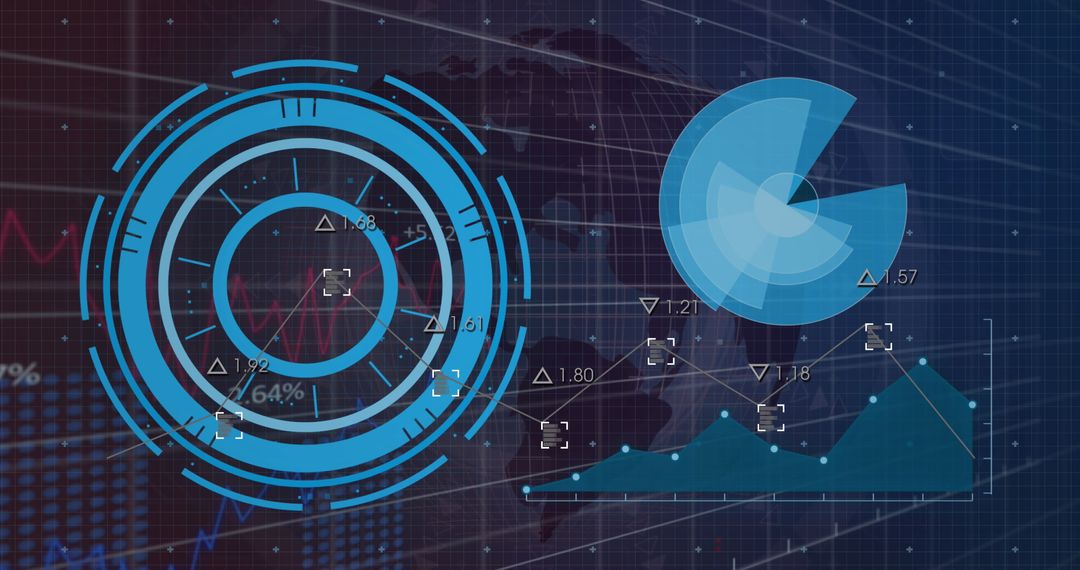 Digital Data Visualization Overlay on Global Map Graphic
