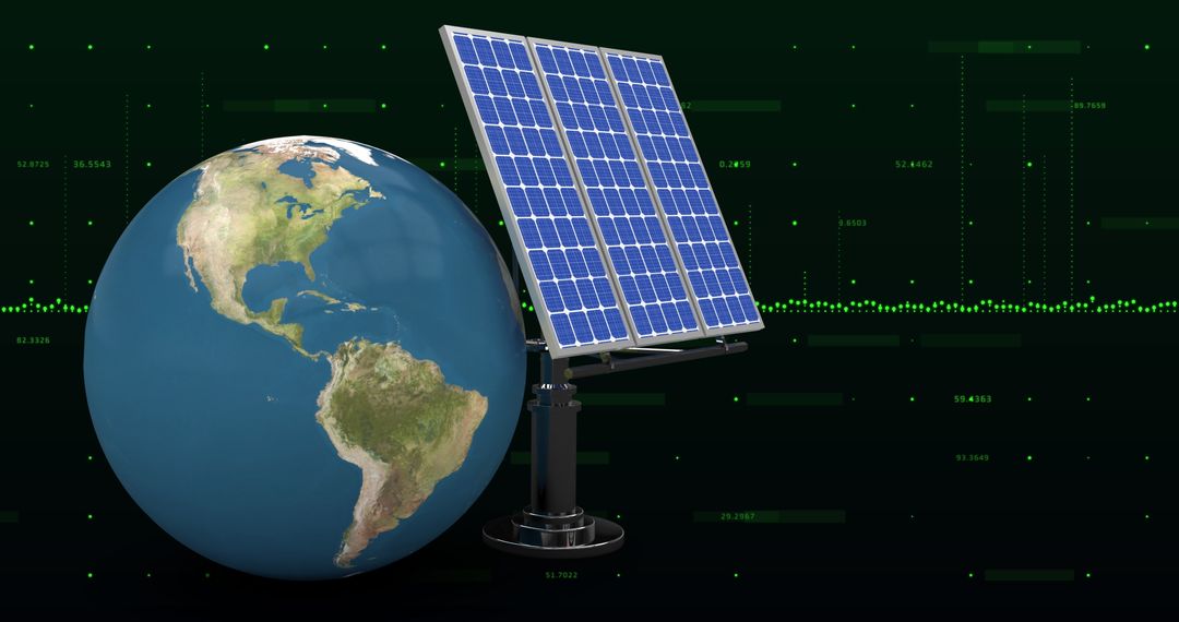 Globe and Solar Panels with Financial Data Processing Overlay - Free Images, Stock Photos and Pictures on Pikwizard.com