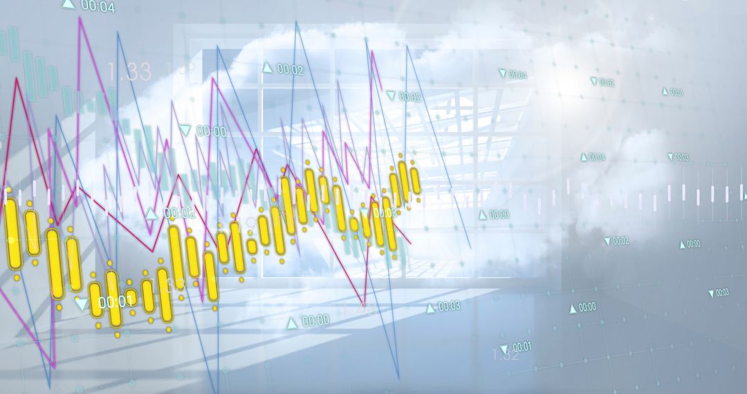 Digital Interface with Graphs Over Bright Room and Cloudy Sky