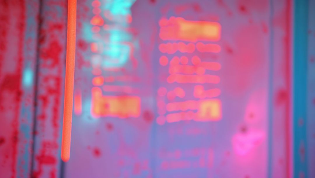 Luminescent Orange Tube with Neon Light in Abstract Gallery Space