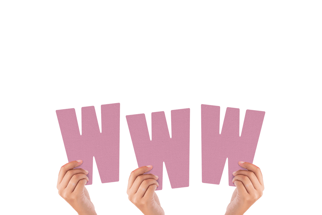 Hands Holding Transparent Pink WWW Letters Celebrating Web Connectivity