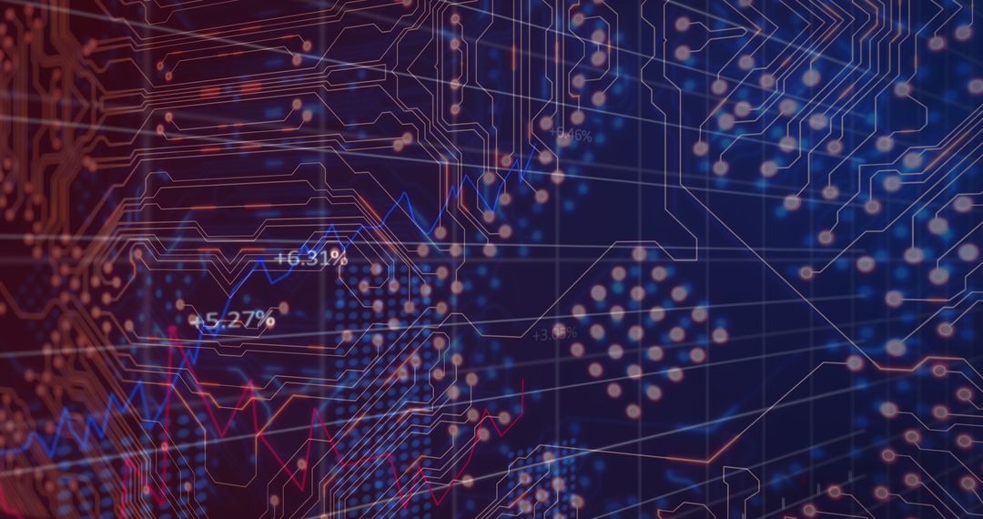 Digital Circuit Board with Financial Data Projections