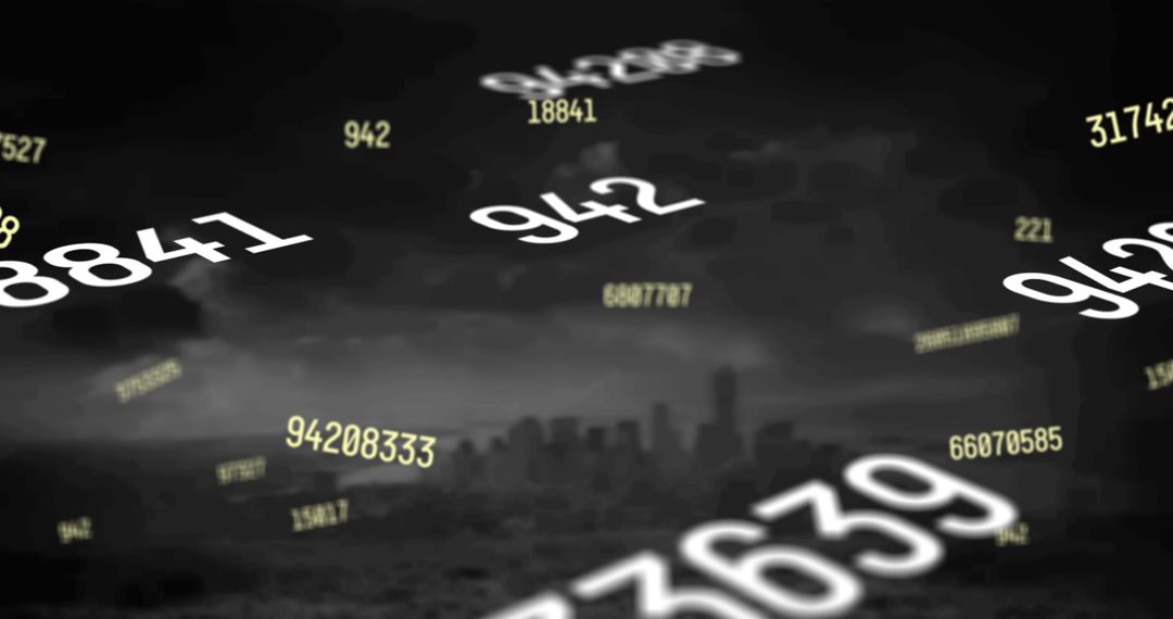 Digital Numbers Cascading Over Urban Cityscape
