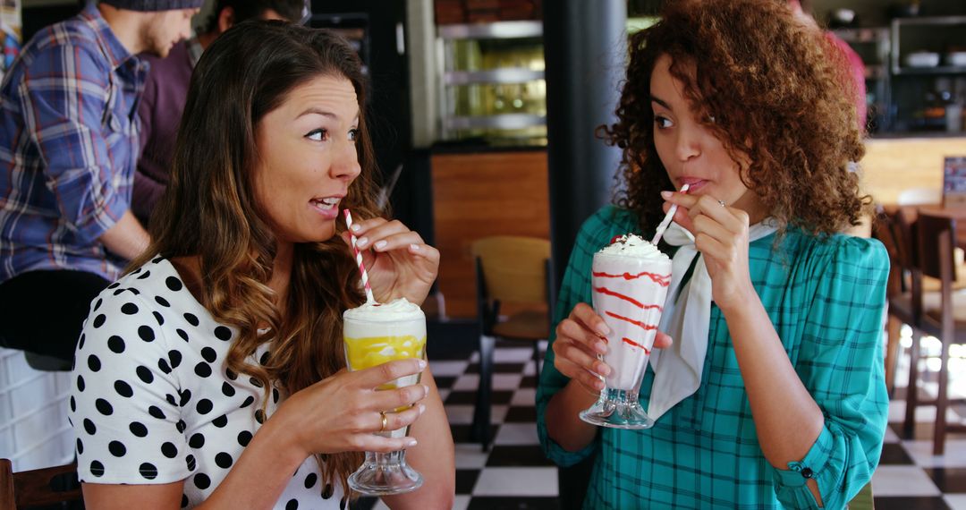 Friends Enjoying Milkshakes at Retro Diner - Free Images, Stock Photos and Pictures on Pikwizard.com