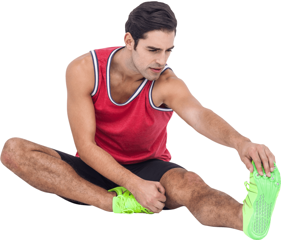 Transparent Motivated Sportsman Stretching with Determination