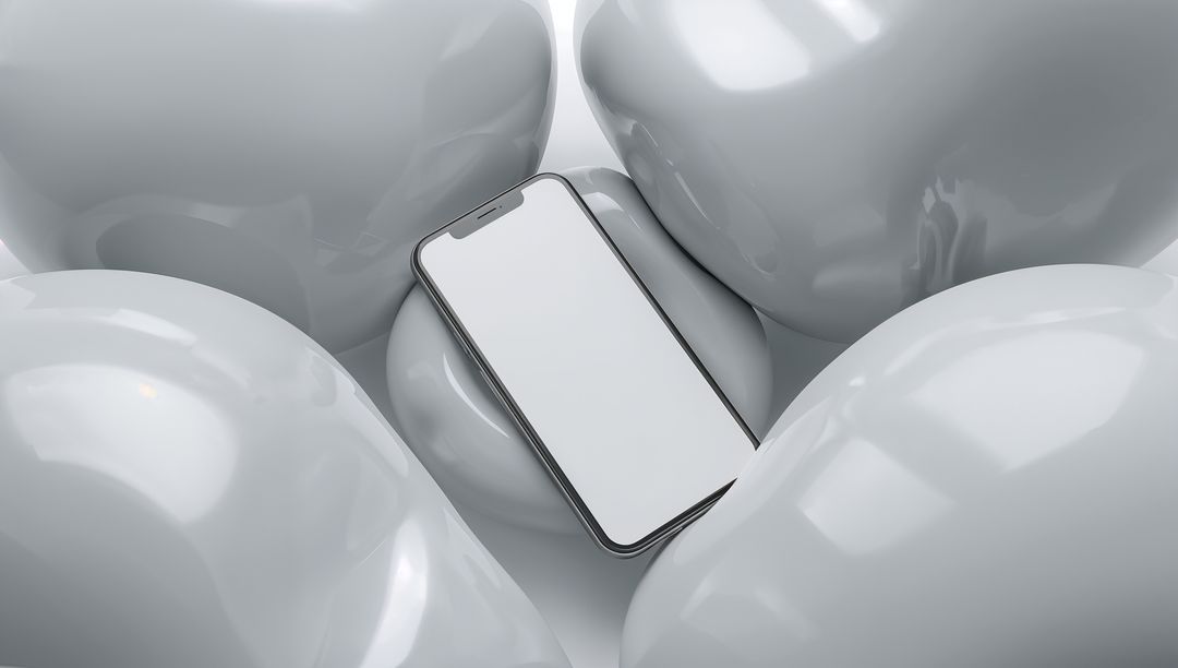 Modern Smartphone Resting Elegantly Among Glossy White Shapes