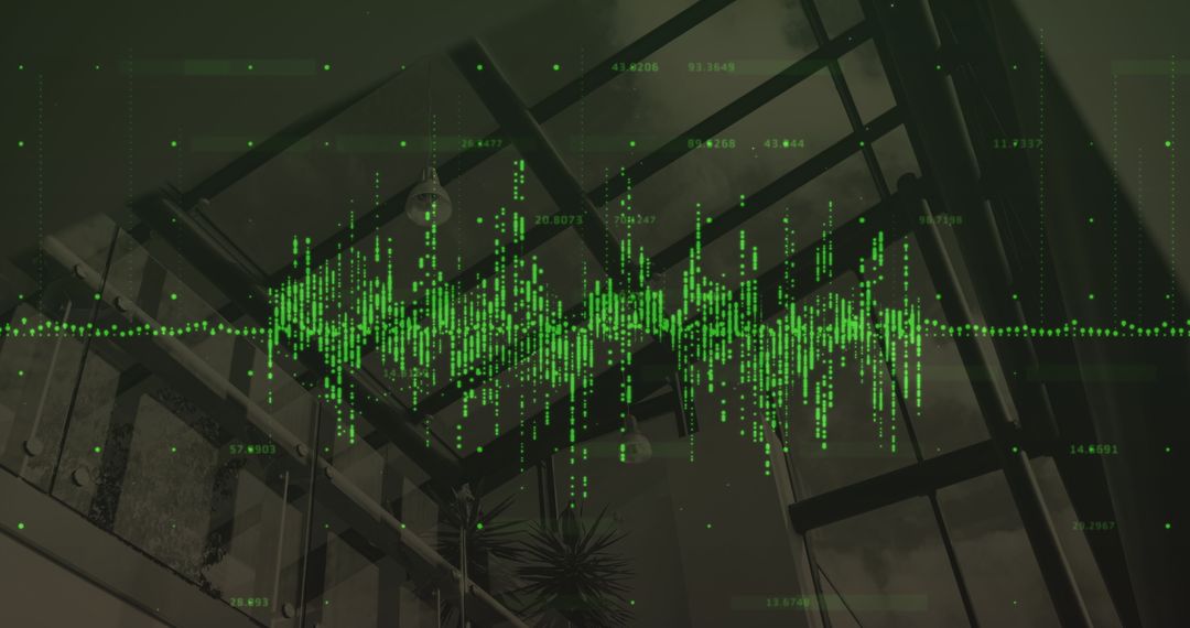 Financial Data Streams Overlaying Modern Office Design