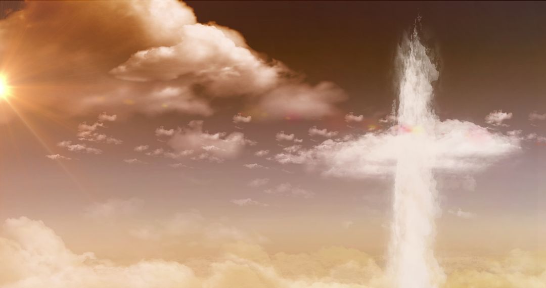 Crucifix Shape Formed by Clouds Under Heavenly Light