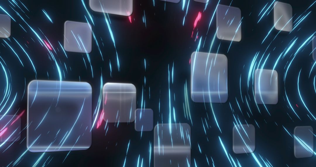 Digital Abstract with Vibrant Neon Squares and Lights Motion