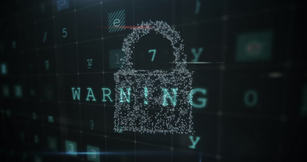 Digital Lock Icon with Warning Text and Cybersecurity Threat Concept