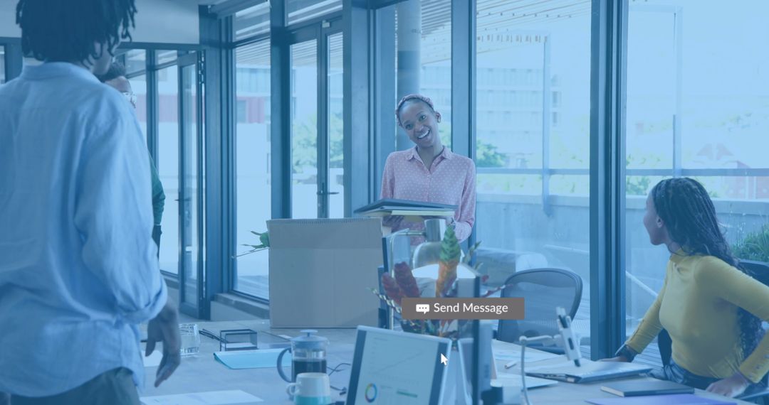 Presenting Folders to Team in Modern Office During Move and Onboarding