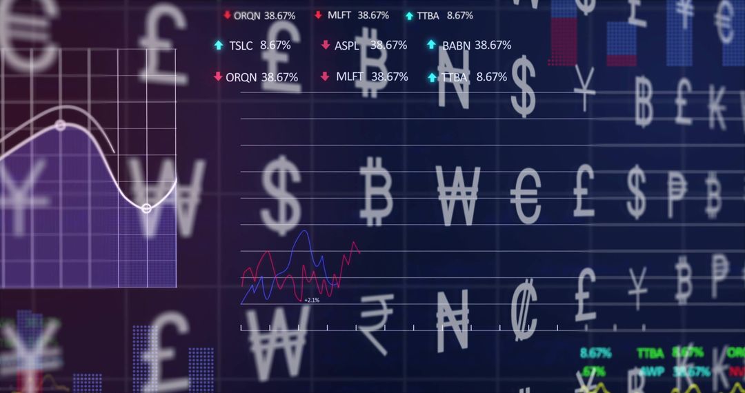 Digital Interface with Currency Symbols and Data Analytics