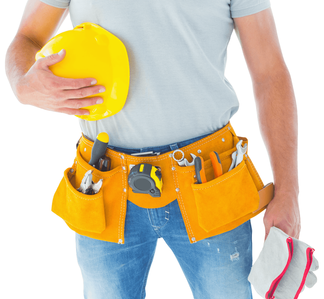 Transparent Handyman with Yellow Tool Belt and Helmet
