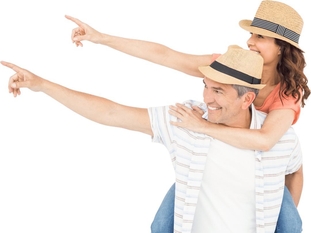 Smiling Couple Piggyback Enjoying Vacationing in Transparent Style