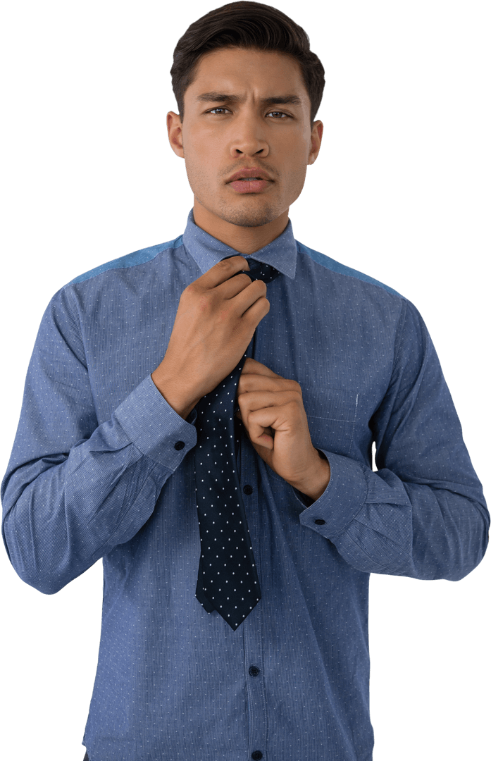 Young Businessman Adjusting Necktie in Transparent Background