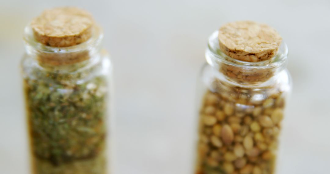 Herbs and Spices in Glass Jars with Cork Lids - Free Images, Stock Photos and Pictures on Pikwizard.com