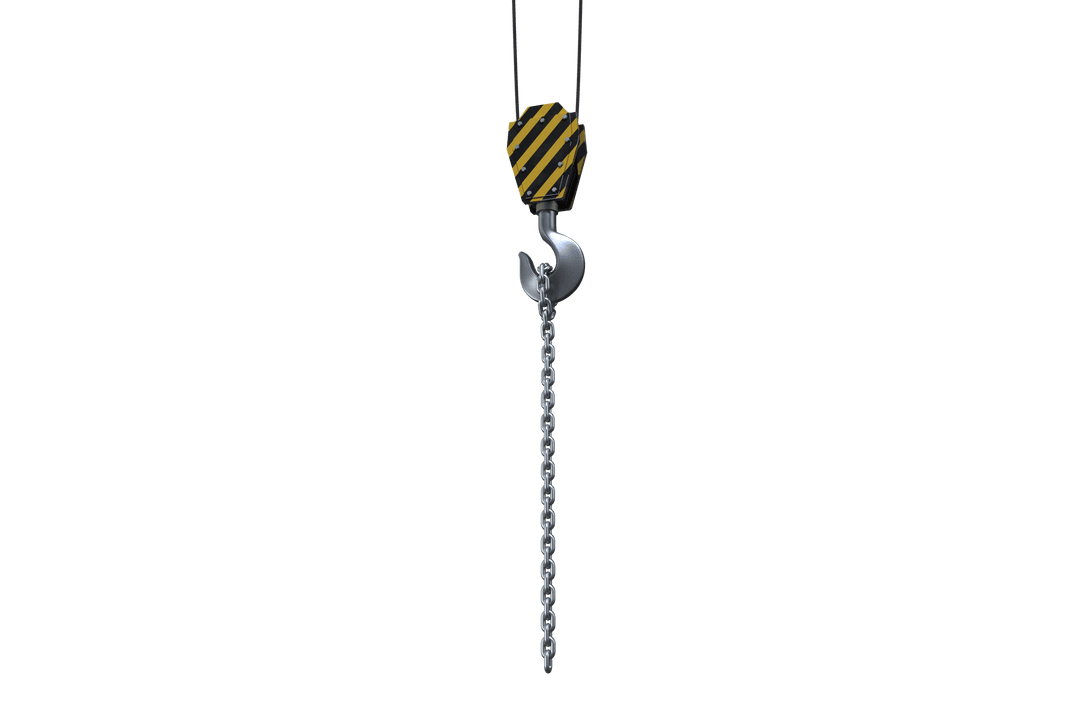 Transparent Crane Hook with Black Chains Isolated