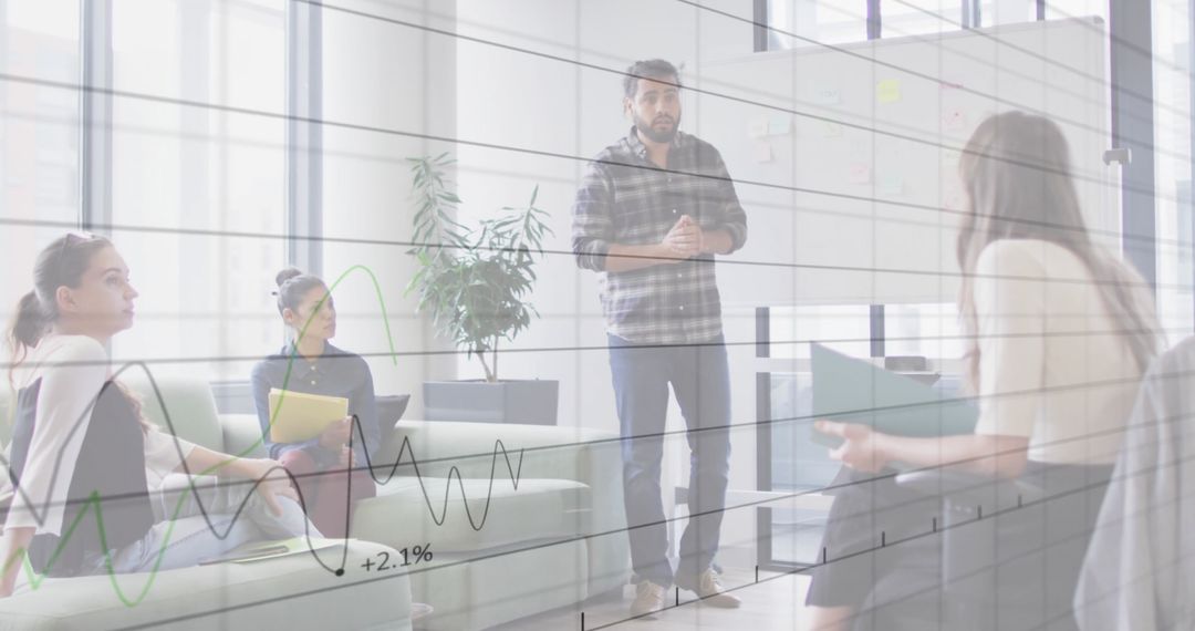 Colleagues Discussing Strategies with Overlayed Diagrams