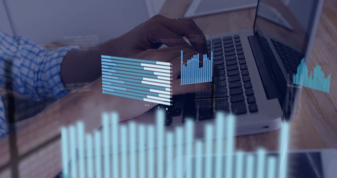 Professional Typing Data on Laptop with Digital Graph Overlay